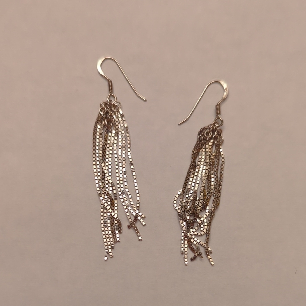 Sterling Silver Fringe Dangle Earrings - Picture 2 of 4